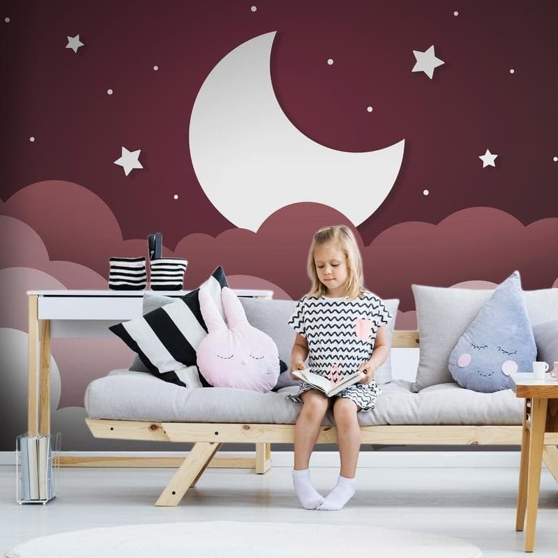 Carta da parati - Moon dream - clouds in a maroon sky with stars for children in Carta da parati Collezione Casa - Trebisacce, commercioVirtuoso.it