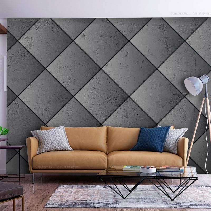 Carta da parati - Grey symmetry - geometric pattern in concrete pattern with black joints in Carta da parati Collezione Casa - Trebisacce, commercioVirtuoso.it