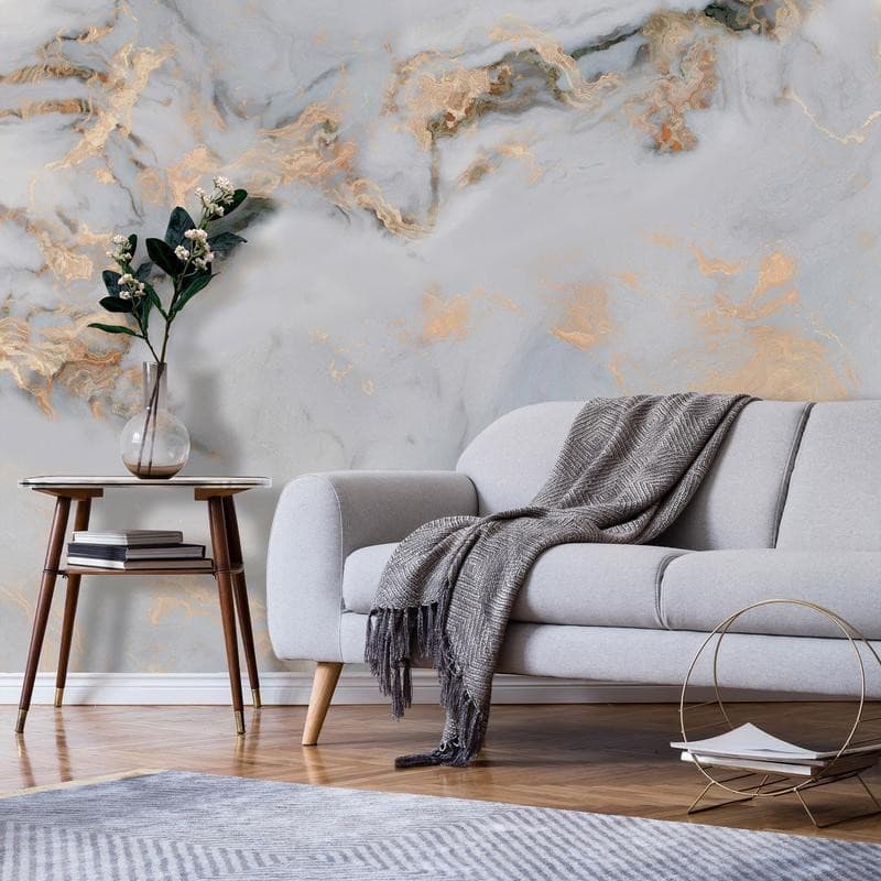 Carta da parati - White Stone - Elegant Marble With Golden Highlights in Carta da parati Collezione Casa - Trebisacce, commercioVirtuoso.it