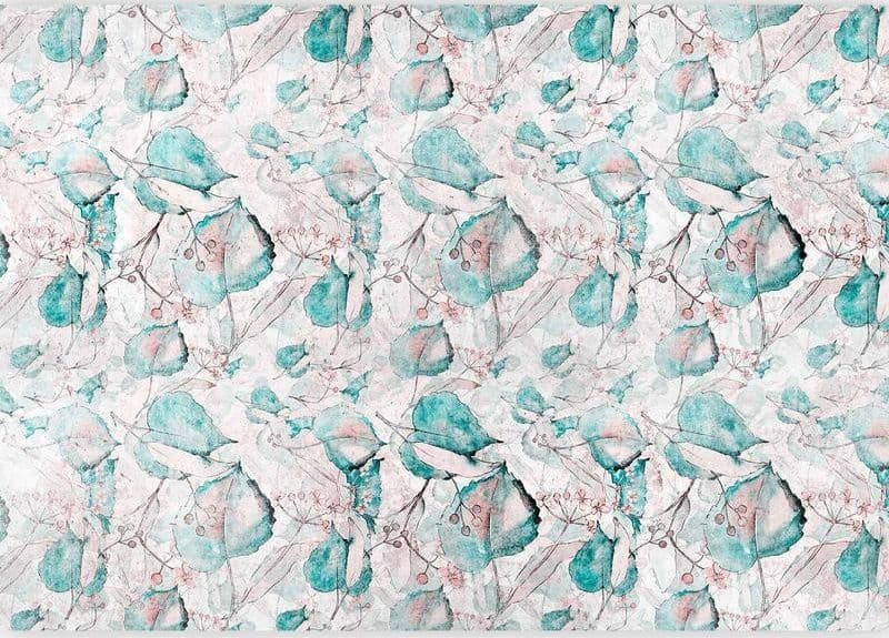 Carta da parati - Autumn souvenirs - floral pattern with turquoise leaves in Carta da parati Collezione Casa - Trebisacce, commercioVirtuoso.it