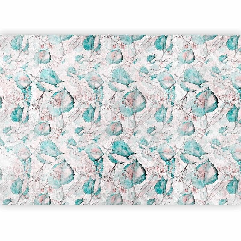 Carta da parati - Autumn souvenirs - floral pattern with turquoise leaves in Carta da parati Collezione Casa - Trebisacce, commercioVirtuoso.it