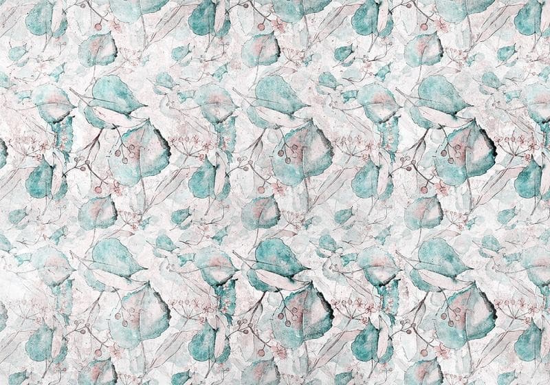 Carta da parati - Autumn souvenirs - floral pattern with turquoise leaves in Carta da parati Collezione Casa - Trebisacce, commercioVirtuoso.it
