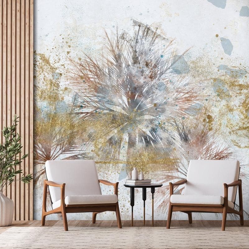 Carta da parati - Grey palms - plant motif in an abstract composition with patterns in Carta da parati Collezione Casa - Trebisacce, commercioVirtuoso.it