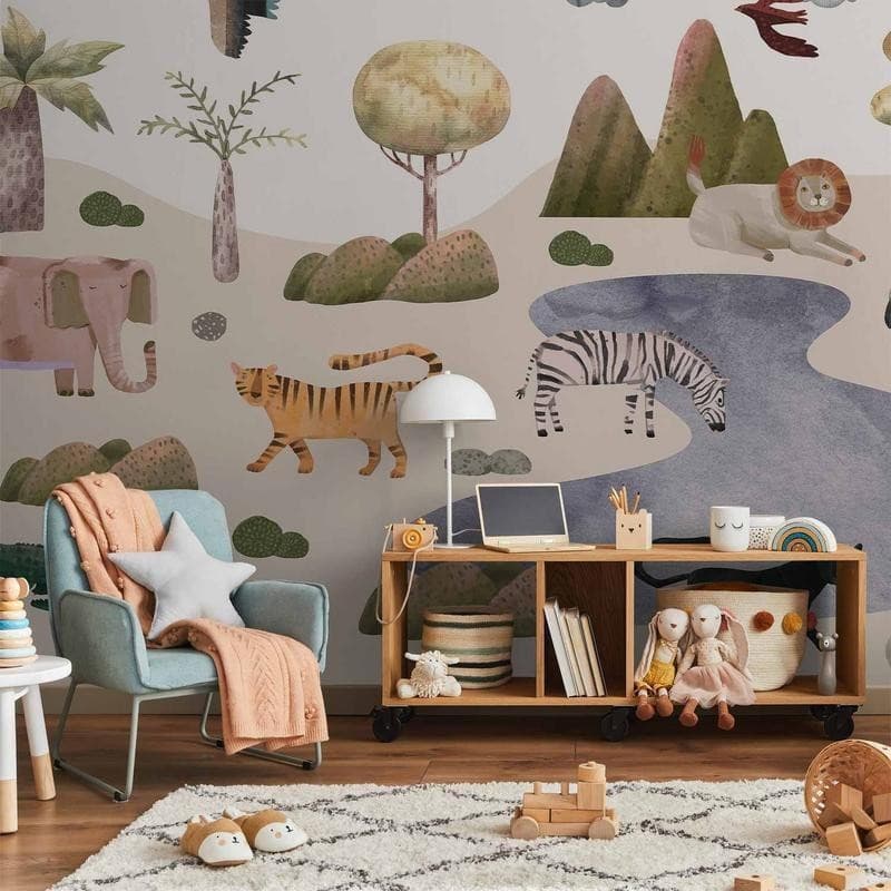 Carta da parati - Africa for Toddlers - Savannah Animals in Pastel Colours in Carta da parati Collezione Casa - Trebisacce, commercioVirtuoso.it