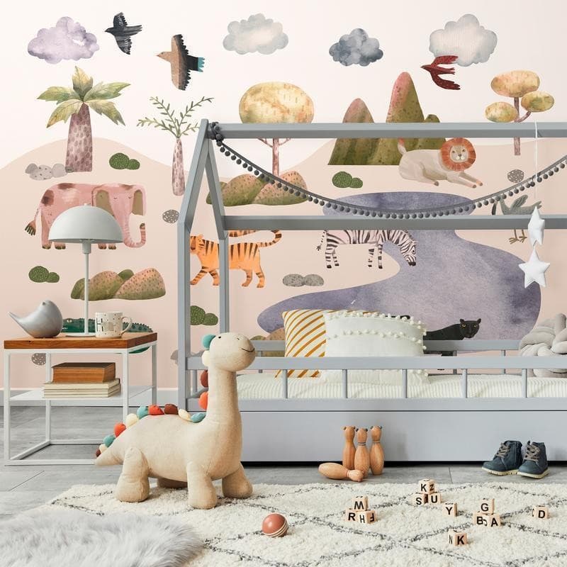Carta da parati - Africa for Toddlers - Savannah Animals in Pastel Colours in Carta da parati Collezione Casa - Trebisacce, commercioVirtuoso.it