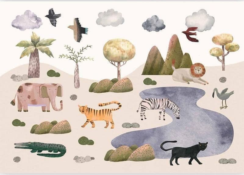 Carta da parati - Africa for Toddlers - Savannah Animals in Pastel Colours in Carta da parati Collezione Casa - Trebisacce, commercioVirtuoso.it