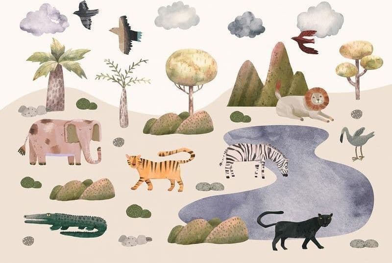 Carta da parati - Africa for Toddlers - Savannah Animals in Pastel Colours in Carta da parati Collezione Casa - Trebisacce, commercioVirtuoso.it