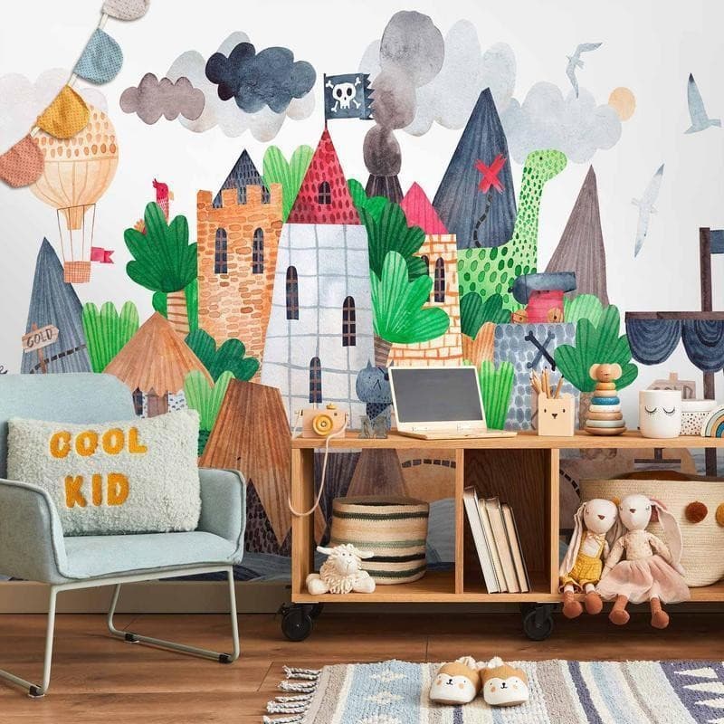 Carta da parati - A colourful treasure island with a castle - a pirate ship at sea for children in Carta da parati Collezione Casa - Trebisacce, commercioVirtuoso.it