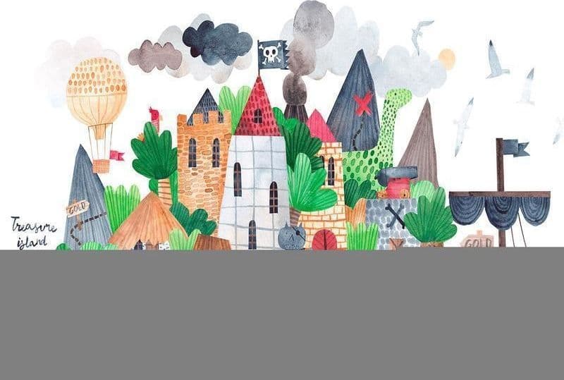 Carta da parati - A colourful treasure island with a castle - a pirate ship at sea for children in Carta da parati Collezione Casa - Trebisacce, commercioVirtuoso.it