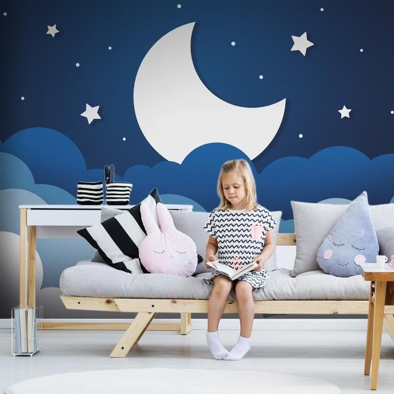Carta da parati - Moon dream - clouds on a dark blue sky with stars for children in Carta da parati Collezione Casa - Trebisacce, commercioVirtuoso.it