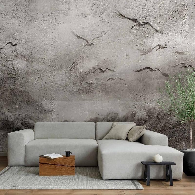 Carta da parati - Swan flight - abstract landscape of birds over a lake with texture in Carta da parati Collezione Casa - Trebisacce, commercioVirtuoso.it