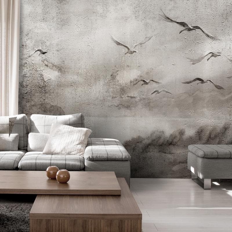 Carta da parati - Swan flight - abstract landscape of birds over a lake with texture in Carta da parati Collezione Casa - Trebisacce, commercioVirtuoso.it