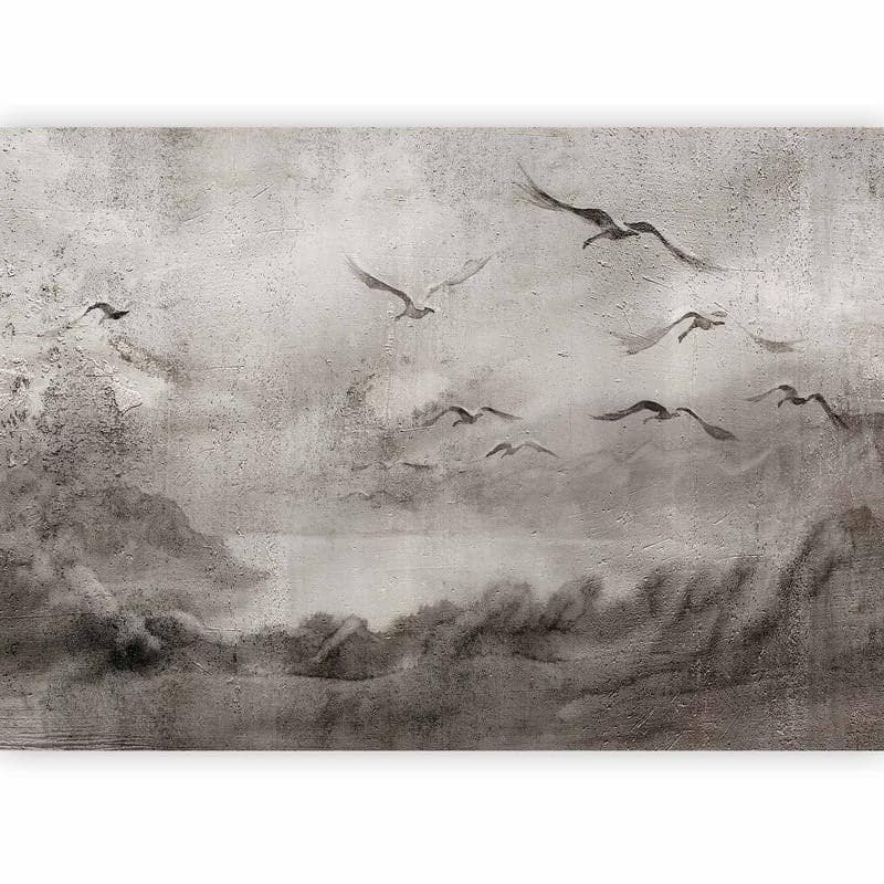 Carta da parati - Swan flight - abstract landscape of birds over a lake with texture in Carta da parati Collezione Casa - Trebisacce, commercioVirtuoso.it