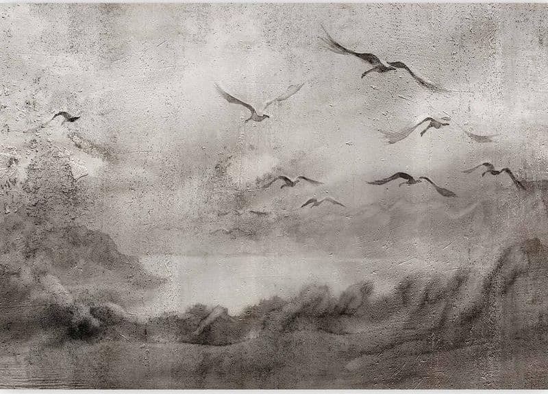 Carta da parati - Swan flight - abstract landscape of birds over a lake with texture in Carta da parati Collezione Casa - Trebisacce, commercioVirtuoso.it