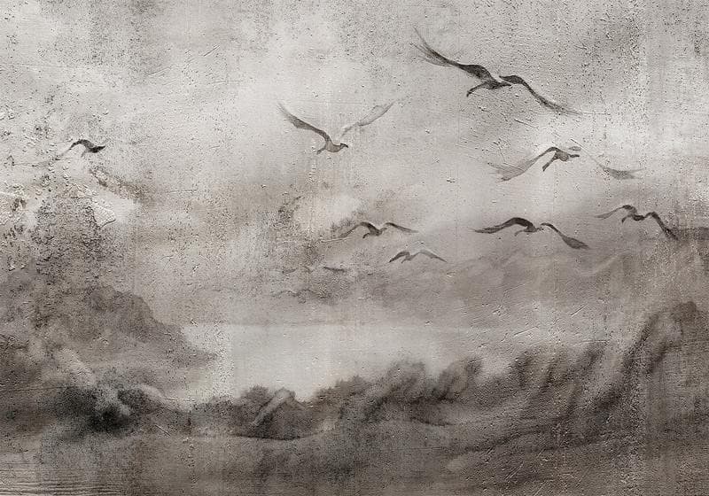 Carta da parati - Swan flight - abstract landscape of birds over a lake with texture in Carta da parati Collezione Casa - Trebisacce, commercioVirtuoso.it