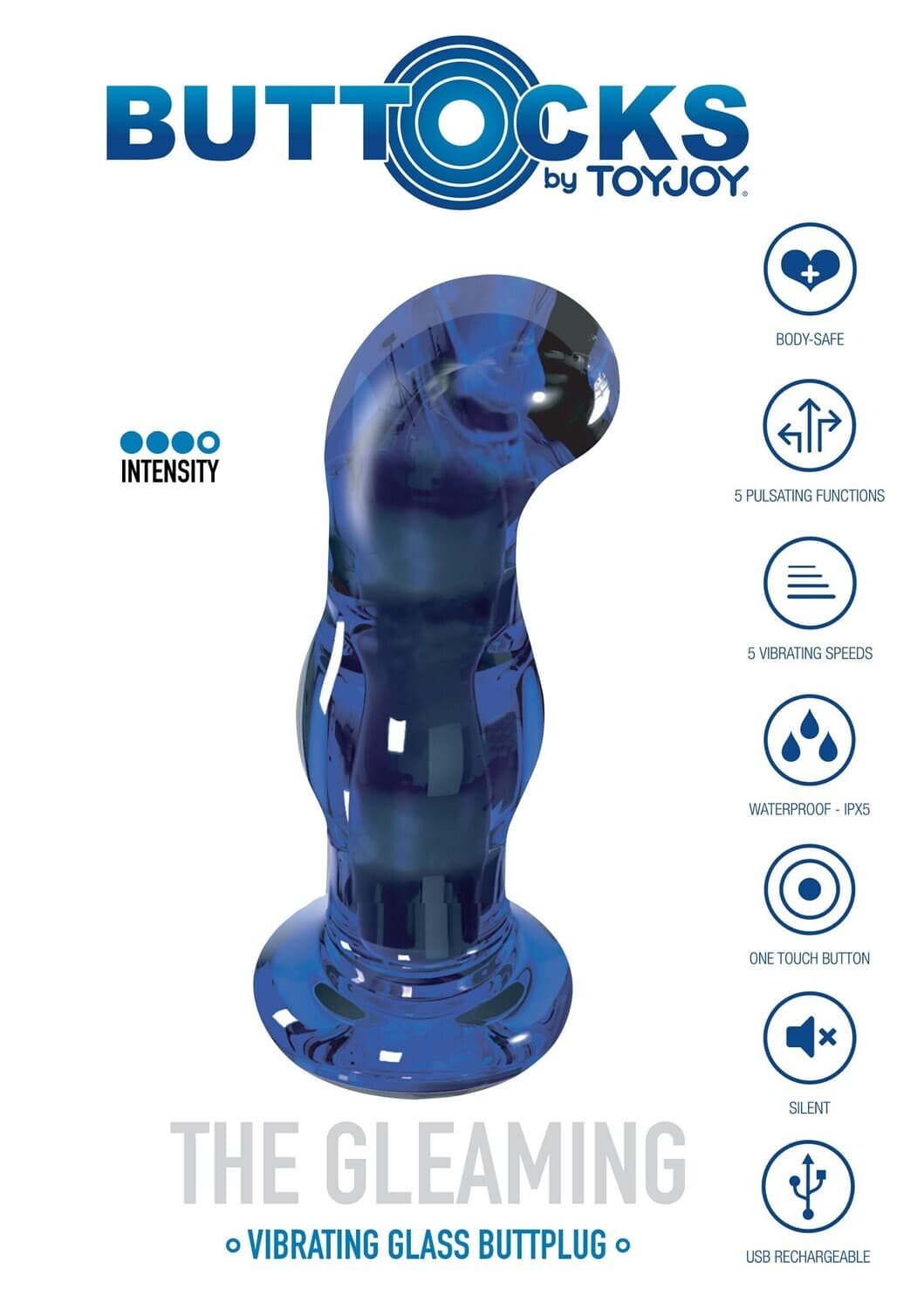 Plug anale vibrante Vetro The Glaming blu USB 5 x vibrazioni 5 x pulsazioni ad alta intensità in prodotto Erosdom - Palmi, commercioVirtuoso.it