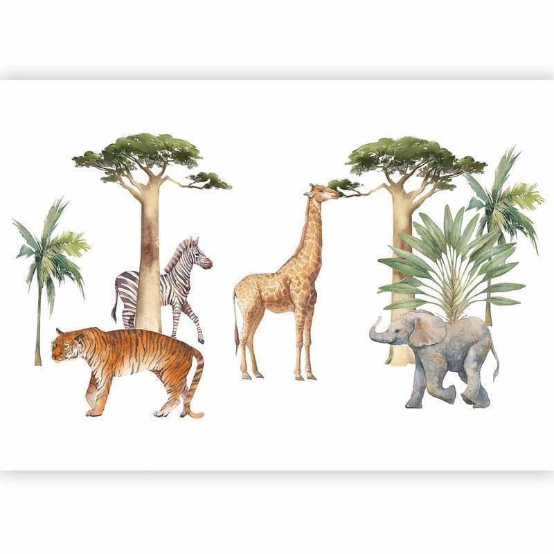 Carta da parati - Jungle Animals on White Background Made With Watercolour Technique in Carta da parati Collezione Casa - Trebisacce, commercioVirtuoso.it