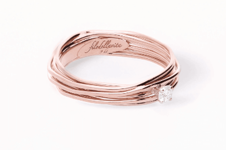 Rubinia Gioielli - anello Filodellavita con Solitario  7 fili in Oro Rosa 18 kt  con Diamante da 0.08 ct