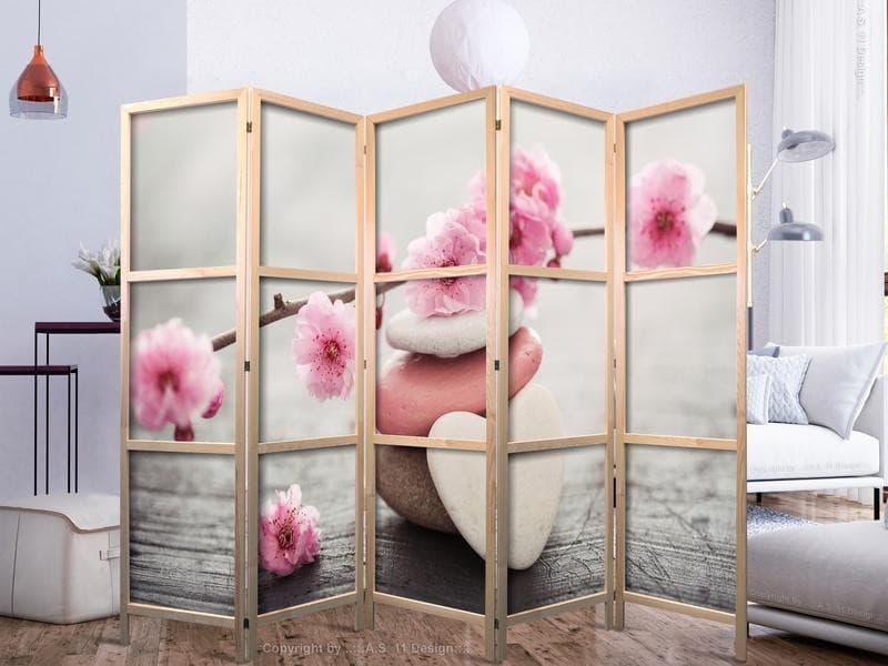 Paravento giapponese Pietre e fiori di pesco 5 ante in Paraventi Collezione Casa - Trebisacce, commercioVirtuoso.it