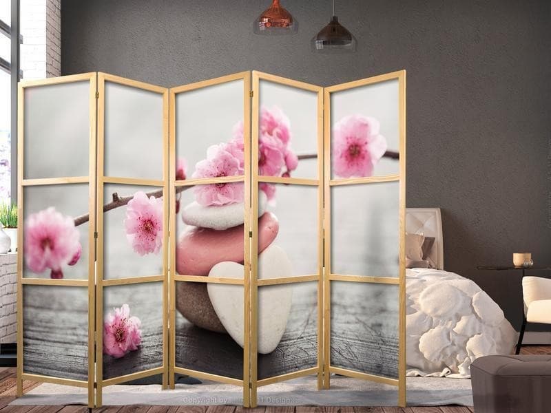 Paravento giapponese Pietre e fiori di pesco 5 ante in Paraventi Collezione Casa - Trebisacce, commercioVirtuoso.it