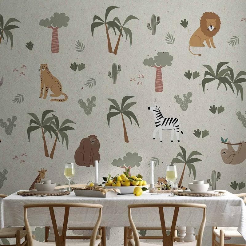 Carta da parati - African Composition - Animals for the Childrens Room on a Paper Background in Carta da parati Collezione Casa - Trebisacce, commercioVirtuoso.it