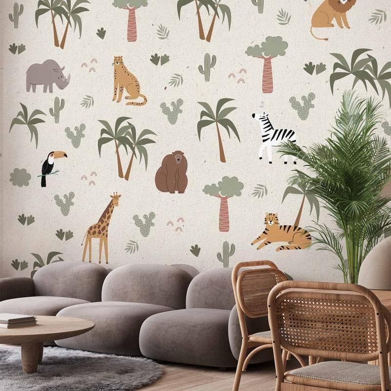 Carta da parati - African Composition - Animals for the Childrens Room on a Paper Background in Carta da parati Collezione Casa - Trebisacce, commercioVirtuoso.it