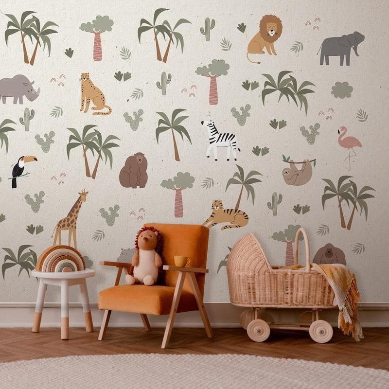 Carta da parati - African Composition - Animals for the Childrens Room on a Paper Background in Carta da parati Collezione Casa - Trebisacce, commercioVirtuoso.it
