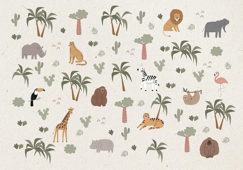 Carta da parati - African Composition - Animals for the Childrens Room on a Paper Background in Carta da parati Collezione Casa - Trebisacce, commercioVirtuoso.it