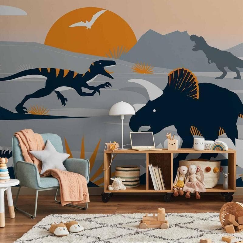 Carta da parati - Last dinosaurs with orange - abstract landscape for a room in Carta da parati Collezione Casa - Trebisacce, commercioVirtuoso.it