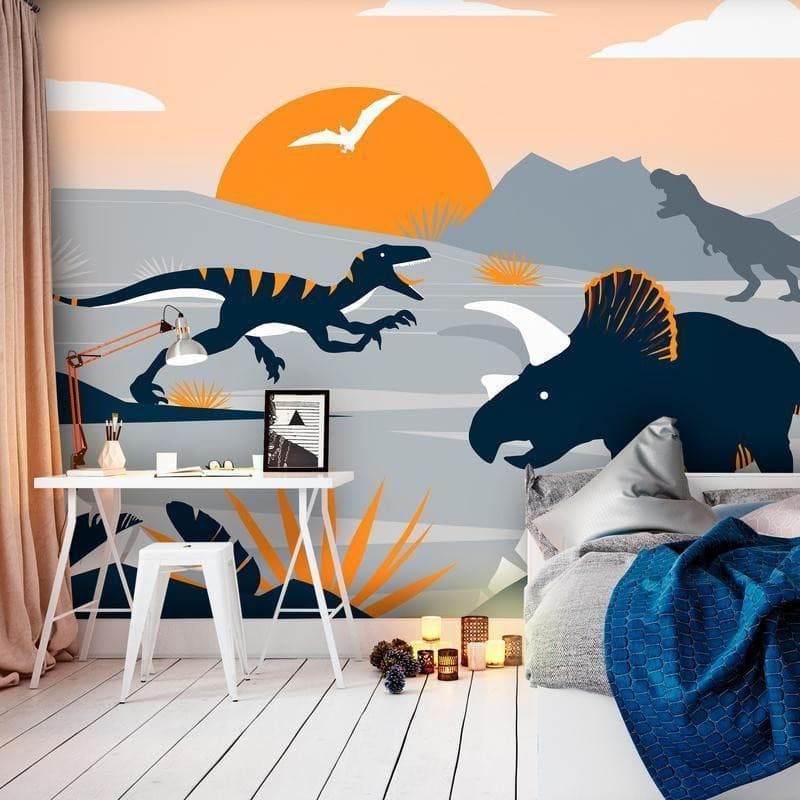 Carta da parati - Last dinosaurs with orange - abstract landscape for a room in Carta da parati Collezione Casa - Trebisacce, commercioVirtuoso.it