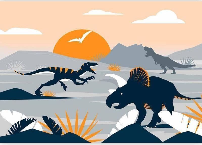 Carta da parati - Last dinosaurs with orange - abstract landscape for a room in Carta da parati Collezione Casa - Trebisacce, commercioVirtuoso.it