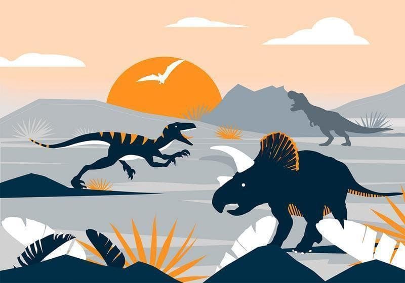 Carta da parati - Last dinosaurs with orange - abstract landscape for a room in Carta da parati Collezione Casa - Trebisacce, commercioVirtuoso.it