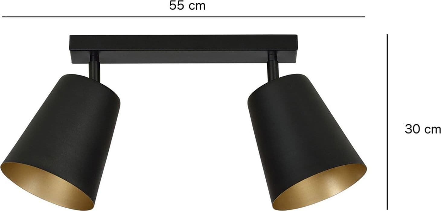 Plafoniera A Faretti 2 Luci Prism Con Coni In Acciaio Nero E Oro Interno in Faretti da soffitto LuceArt - Montecorvino Pugliano, commercioVirtuoso.it
