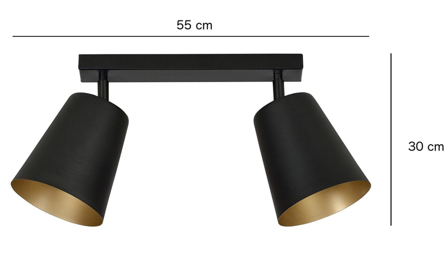 Plafoniera A Faretti 2 Luci Prism Con Coni In Acciaio Nero E Oro Interno in Faretti da soffitto LuceArt - Montecorvino Pugliano, commercioVirtuoso.it