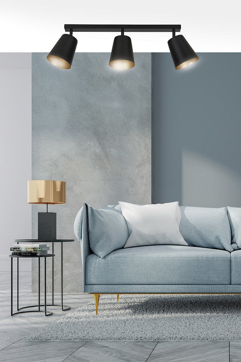 Plafoniera A Faretti 3 Luci Prism Con Coni In Acciaio Nero E Oro Interno in Faretti da soffitto LuceArt - Montecorvino Pugliano, commercioVirtuoso.it