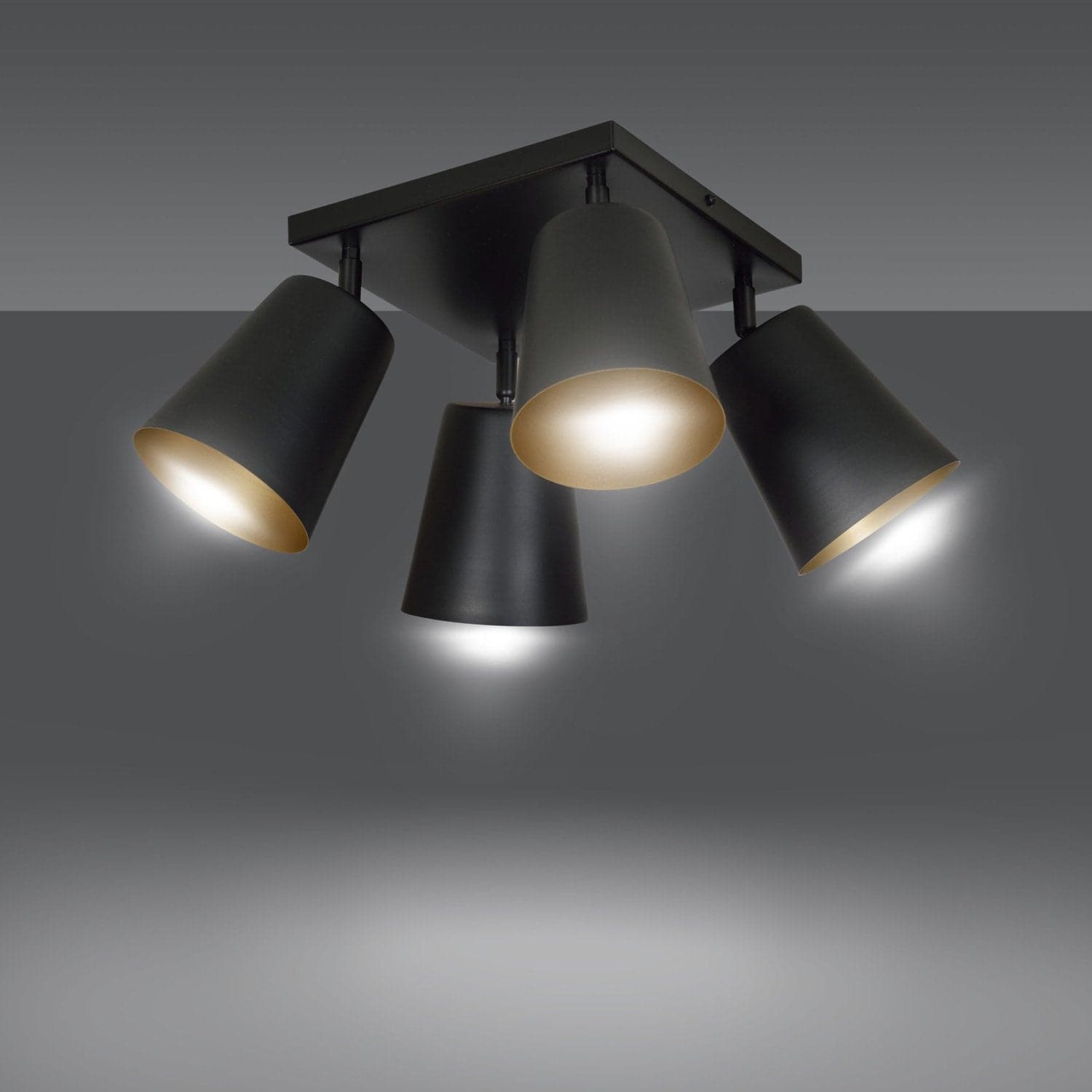 Plafoniera A Faretti 4 Luci Prism Con Coni In Acciaio Nero E Oro Interno in Faretti da soffitto LuceArt - Montecorvino Pugliano, commercioVirtuoso.it