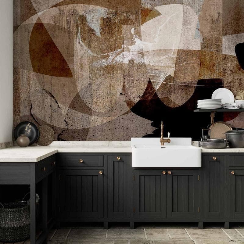 Carta da parati - Geometric abstraction with shapes - composition in brown colours in Carta da parati Collezione Casa - Trebisacce, commercioVirtuoso.it