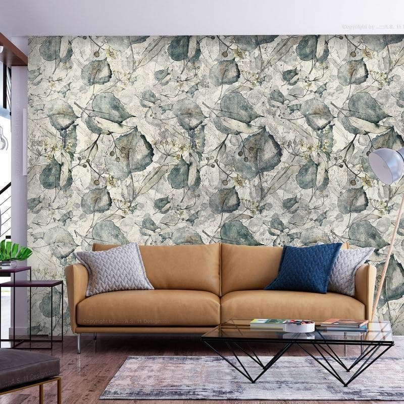 Carta da parati - Autumn souvenirs - cool grey floral pattern with leaves in Carta da parati Collezione Casa - Trebisacce, commercioVirtuoso.it