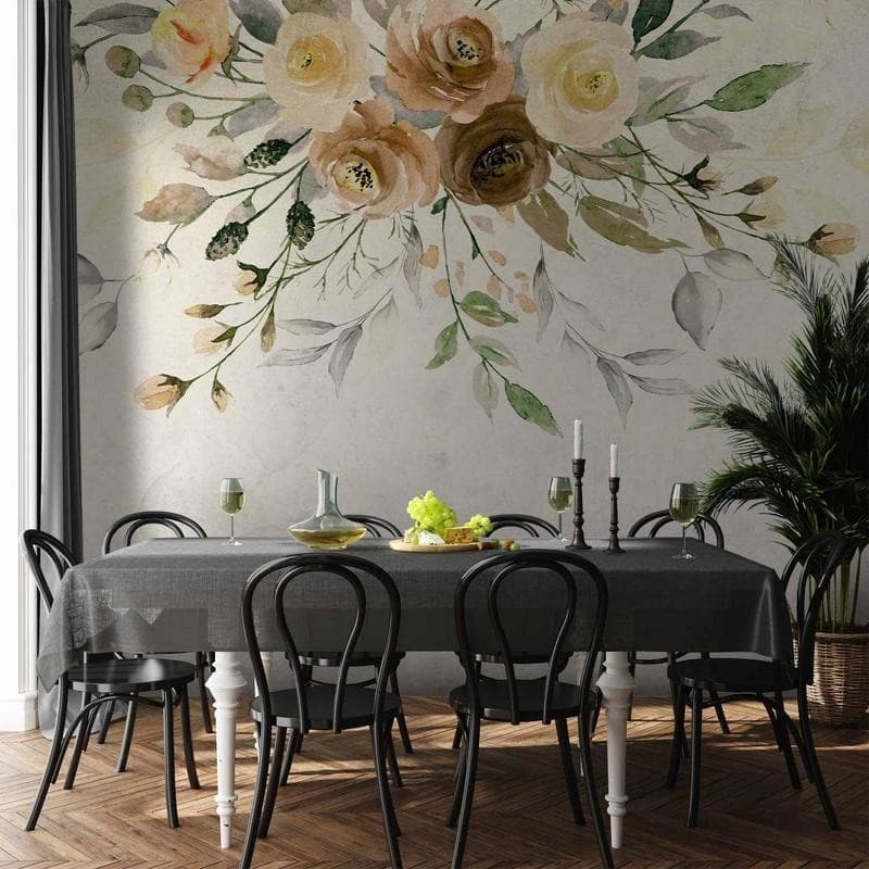 Carta da parati - Summer bloom - retro floral motif with flowers and leaves with patterns in Carta da parati Collezione Casa - Trebisacce, commercioVirtuoso.it