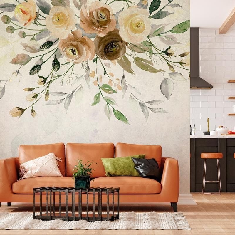 Carta da parati - Summer bloom - retro floral motif with flowers and leaves with patterns in Carta da parati Collezione Casa - Trebisacce, commercioVirtuoso.it