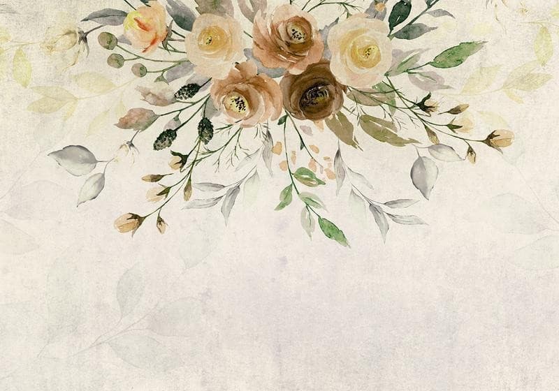 Carta da parati - Summer bloom - retro floral motif with flowers and leaves with patterns in Carta da parati Collezione Casa - Trebisacce, commercioVirtuoso.it