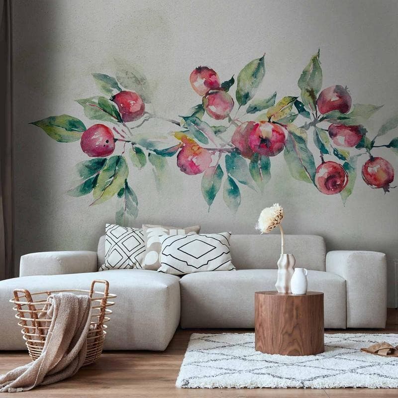 Carta da parati - Apple branch - landscape with a plant and red apples on a white background in Carta da parati Collezione Casa - Trebisacce, commercioVirtuoso.it