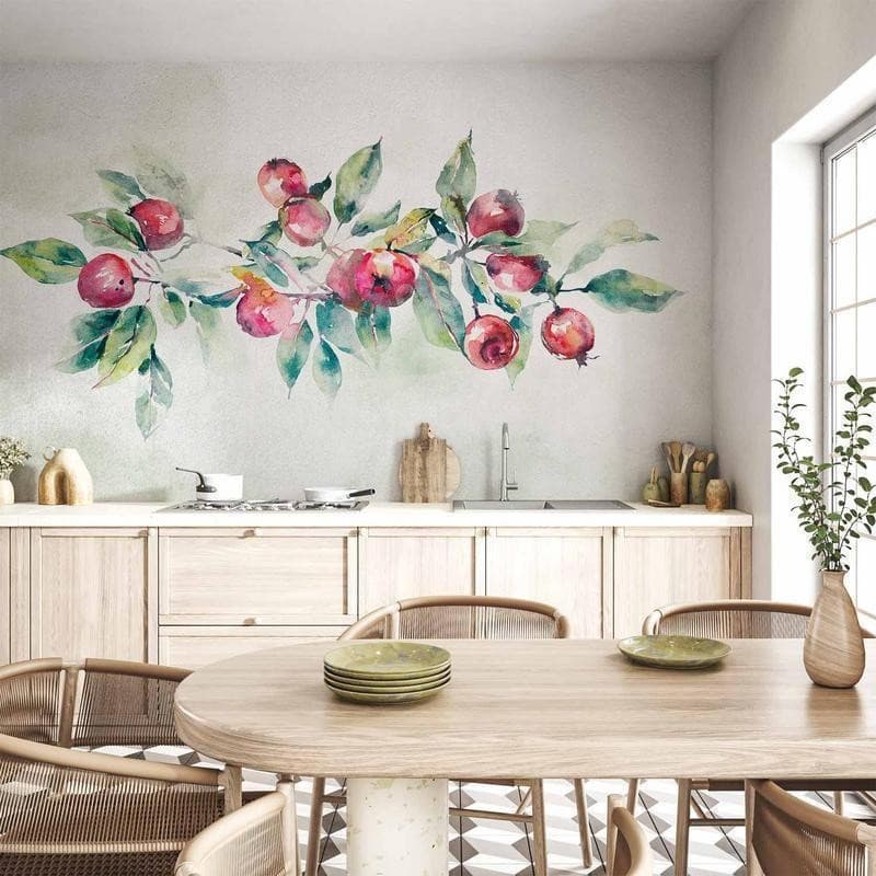 Carta da parati - Apple branch - landscape with a plant and red apples on a white background in Carta da parati Collezione Casa - Trebisacce, commercioVirtuoso.it