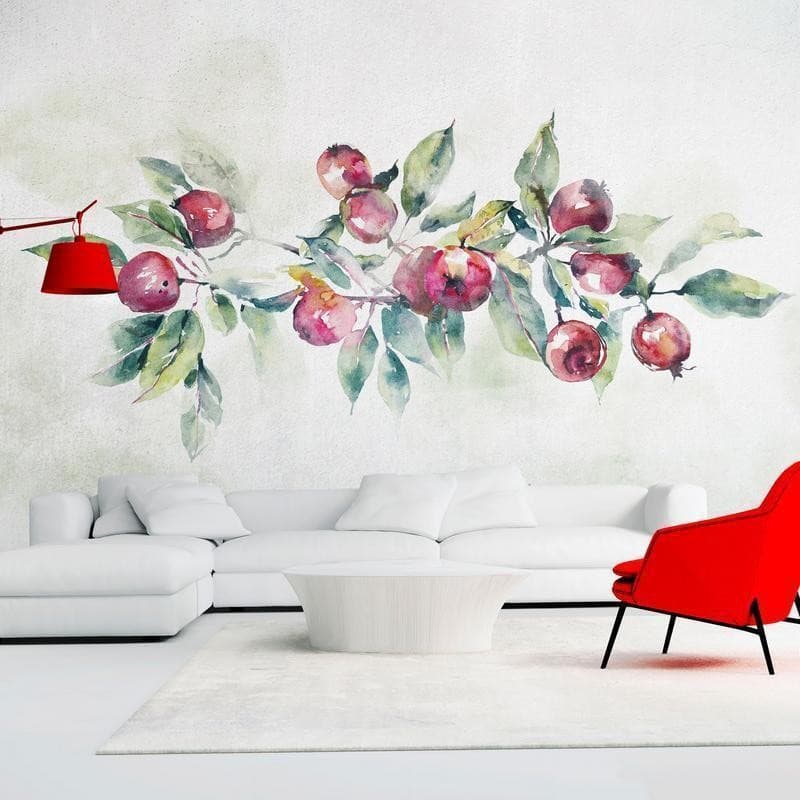 Carta da parati - Apple branch - landscape with a plant and red apples on a white background in Carta da parati Collezione Casa - Trebisacce, commercioVirtuoso.it