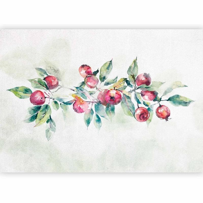 Carta da parati - Apple branch - landscape with a plant and red apples on a white background in Carta da parati Collezione Casa - Trebisacce, commercioVirtuoso.it