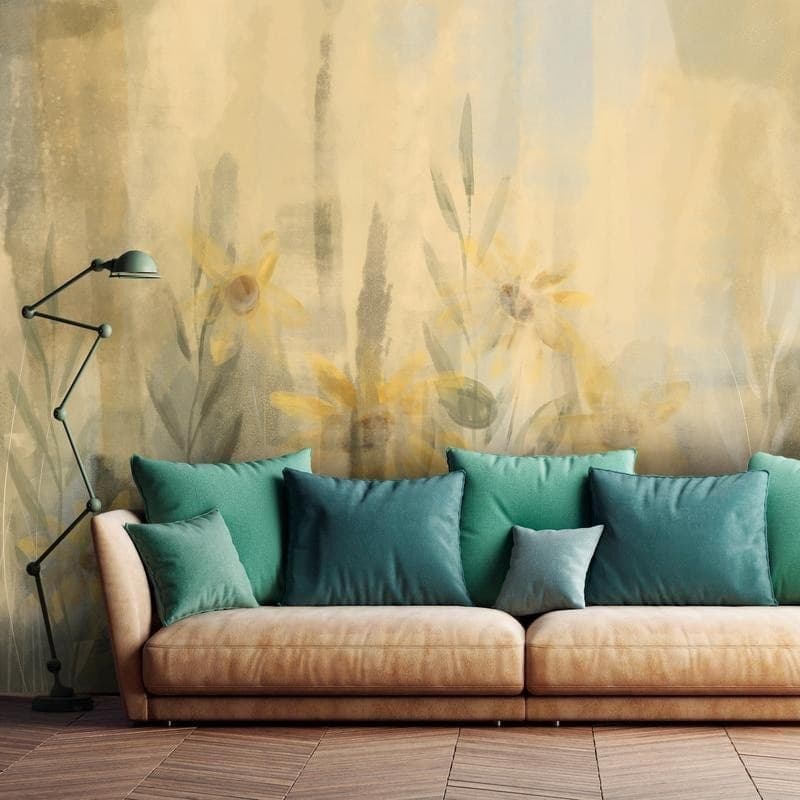 Carta da parati - A touch of summer - floral motif with a meadow full of yellow flowers and grasses in Carta da parati Collezione Casa - Trebisacce, commercioVirtuoso.it