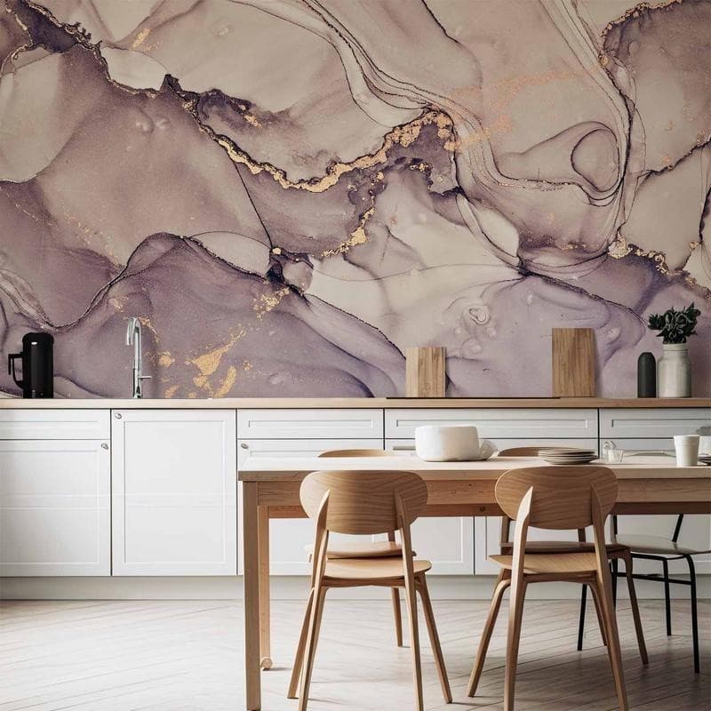 Carta da parati - Watercolour Abstraction - Powder Pink Marble With Gold Accents in Carta da parati Collezione Casa - Trebisacce, commercioVirtuoso.it
