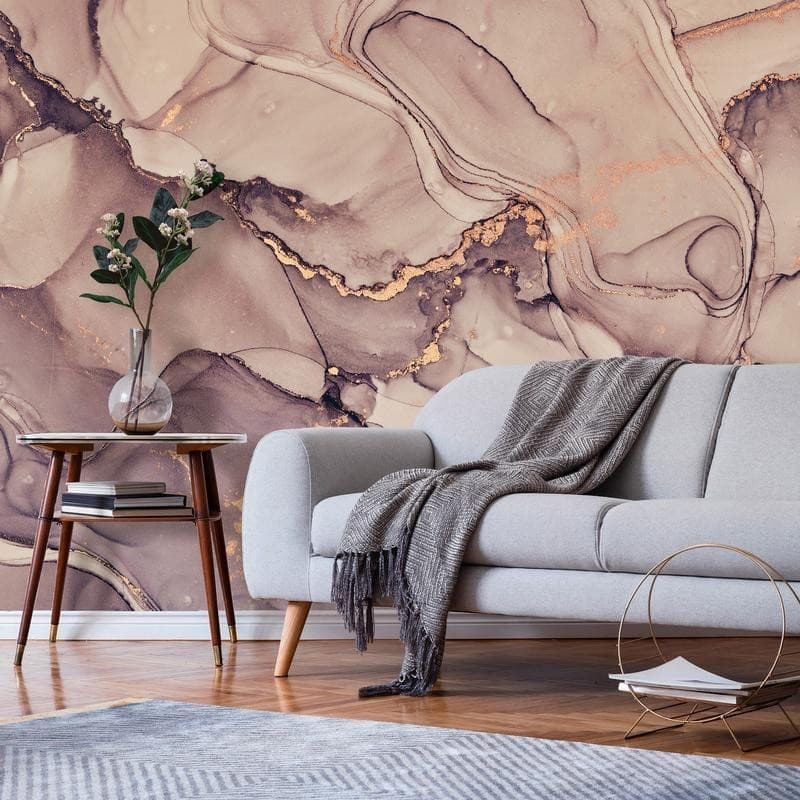 Carta da parati - Watercolour Abstraction - Powder Pink Marble With Gold Accents in Carta da parati Collezione Casa - Trebisacce, commercioVirtuoso.it
