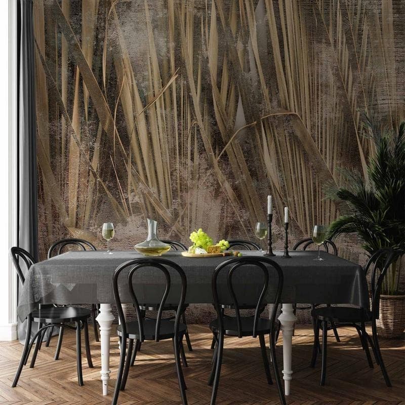 Carta da parati - Dry leaves - landscape of tall grasses in boho style with paint patterns in Carta da parati Collezione Casa - Trebisacce, commercioVirtuoso.it