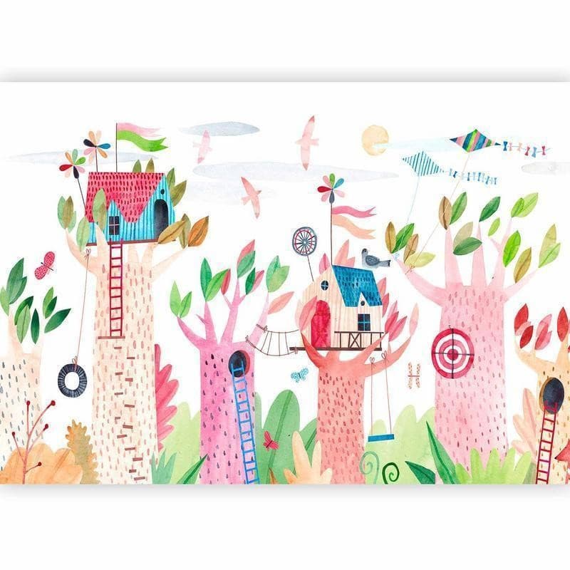 Carta da parati - Painted tree houses - a colourful fantasy with kites for children in Carta da parati Collezione Casa - Trebisacce, commercioVirtuoso.it